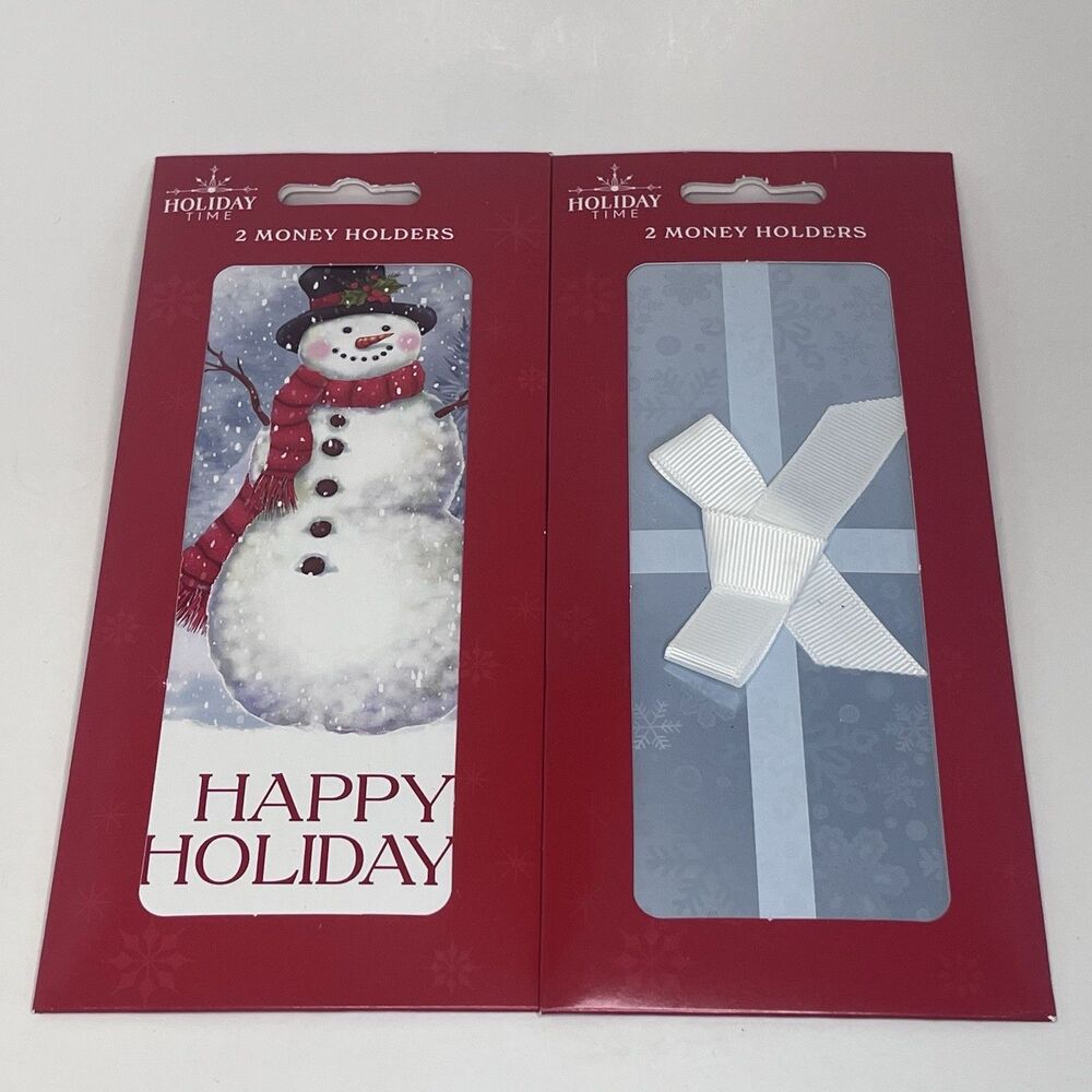 Lot Of 2 Holiday Time Christmas Money Holders 2 Pack Snowman & Blue Gift - NEW